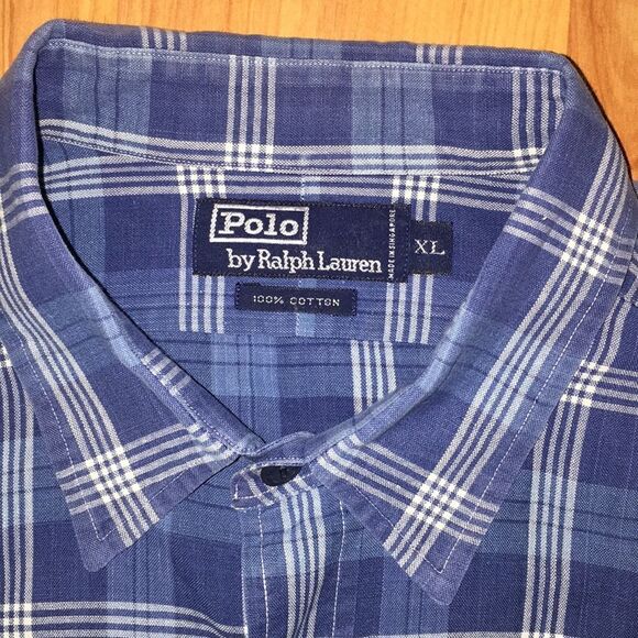 Retro Polo by Ralph Lauren 2 tone button Plaid Tartan Check & Chambray shirt XL - Picture 4 of 5